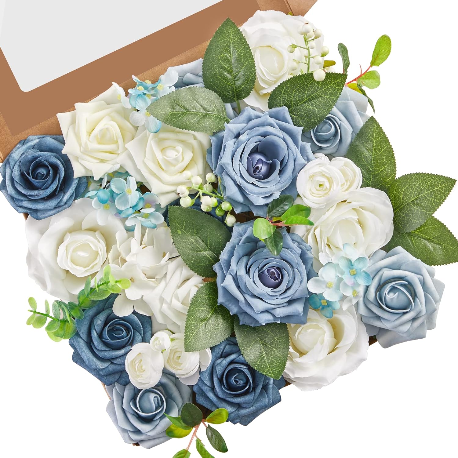 Home Decor Center - White Blue Rose Artificial Flower Combination