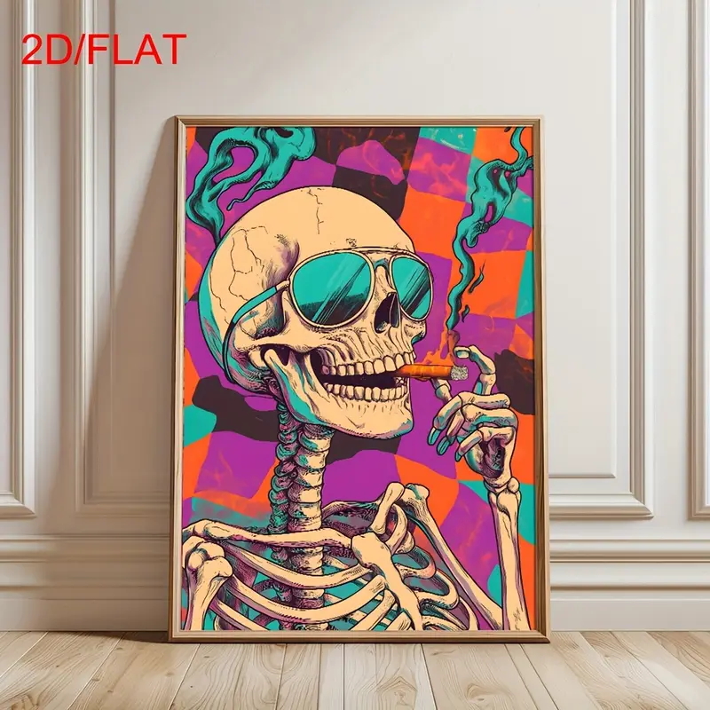 Home Decor Gothic - Abstract Skull Smoking Poster, Retro Modern