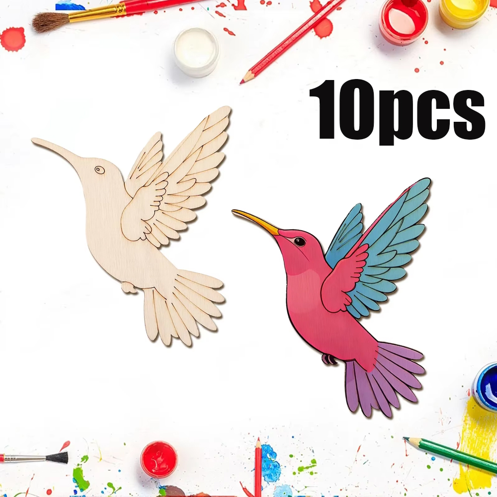 Home Decor Diy - 10pcs Unfinished Wood Animal Bird Cutouts,Wooden