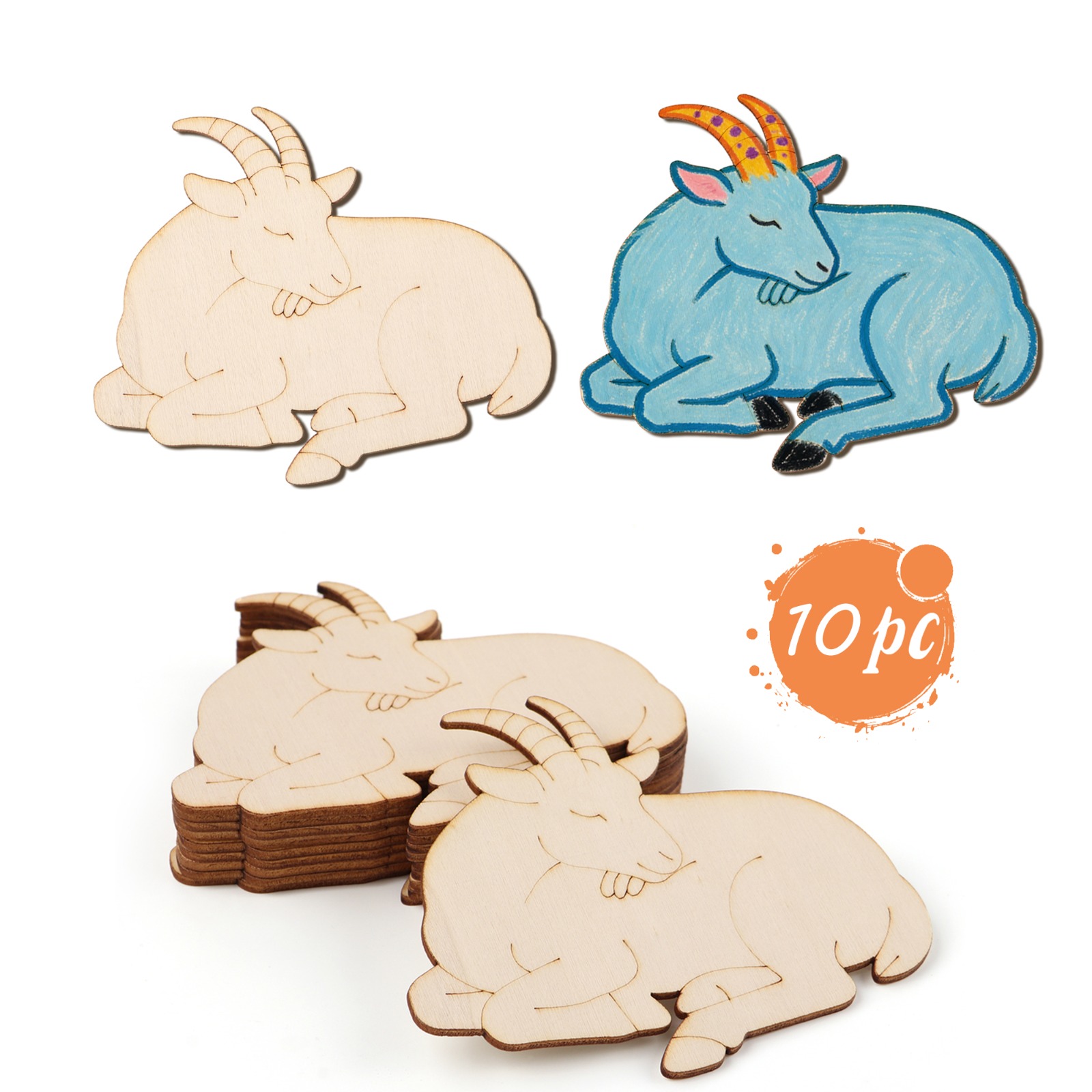 Home Decor Diy - 10pcs/set Unfinished Wood Sheep Animal Ornaments