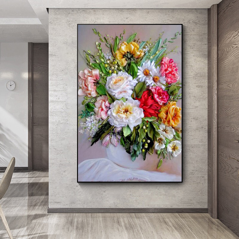 Canvas Painting Flowers Print  - đánh giá và giá Home Decor Vase With Flowers