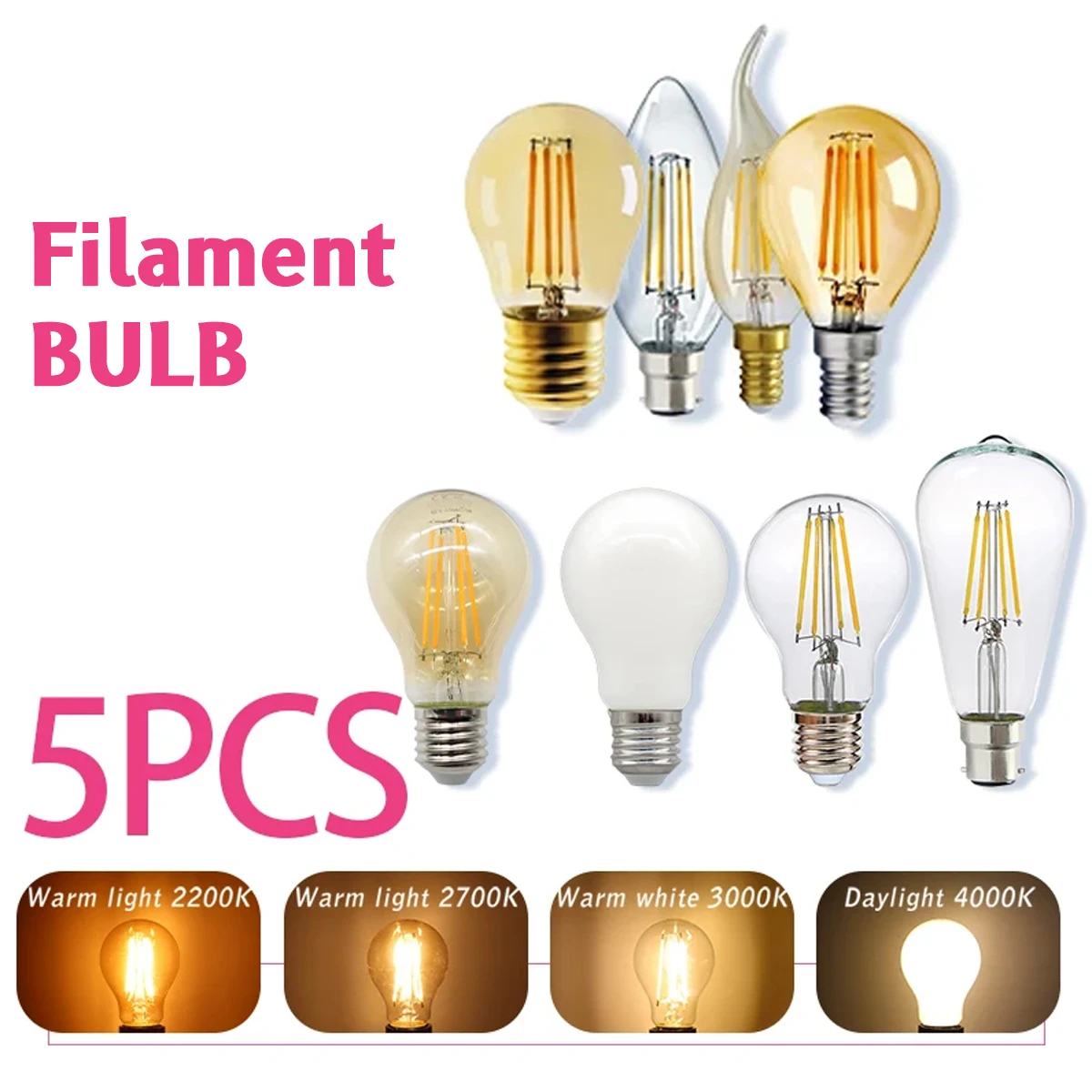 5PCS E27 E14 B22 Retro Edison  - đánh giá và giá Home Decor Retro