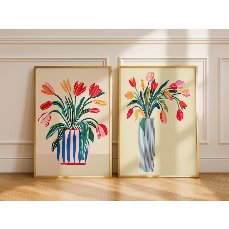 2pcs Tulip Flowers Canvas Wall - đánh giá và giá Home Decor Vase With Flowers