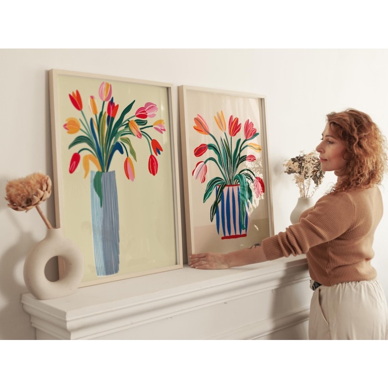 2pcs Tulip Flowers Canvas Wall - đánh giá và giá Home Decor Vase With Flowers