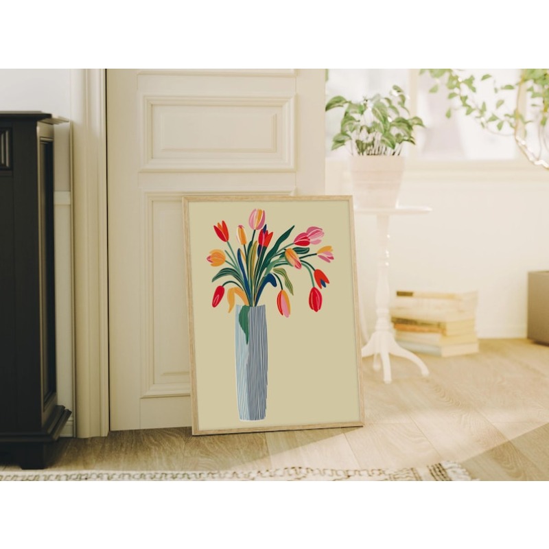 2pcs Tulip Flowers Canvas Wall - đánh giá và giá Home Decor Vase With Flowers