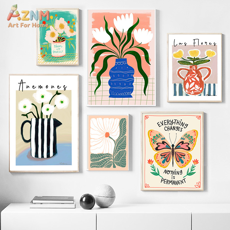 AZNM Boho Floral Canvas Wall A - đánh giá và giá Home Decor Vase With Flowers