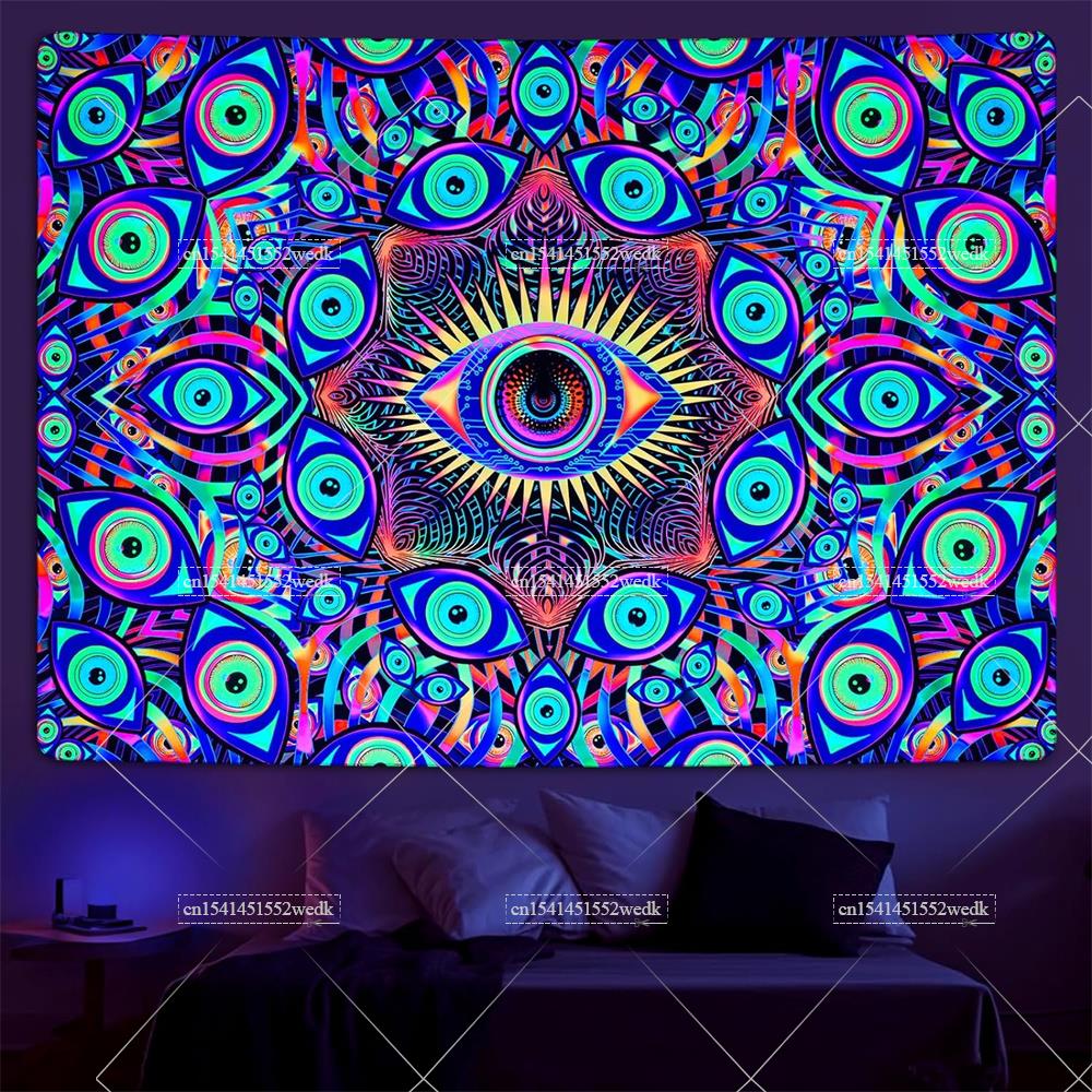 Blacklight Eyes Tapestry Boho  - đánh giá và giá Home Decor Hippie