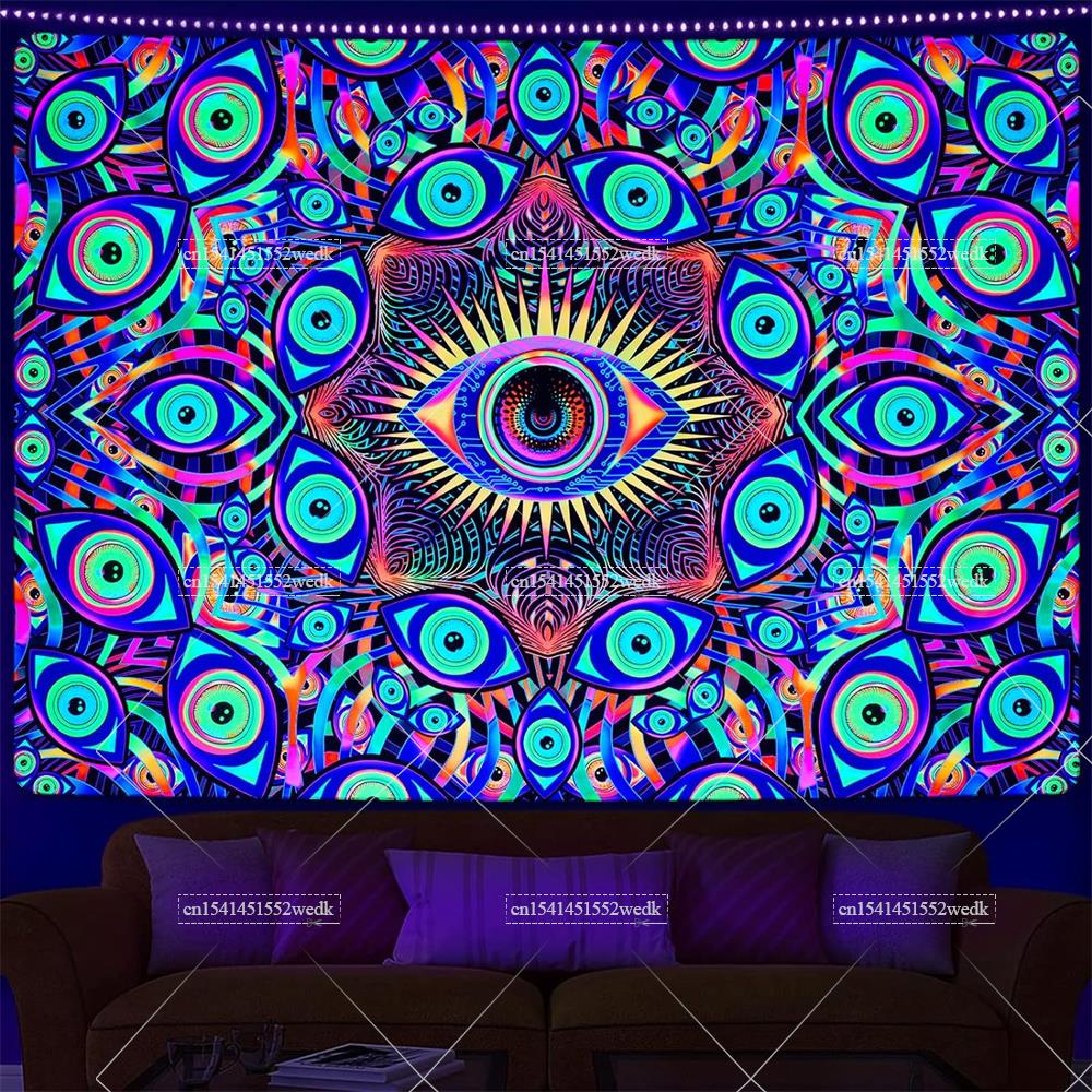 Blacklight Eyes Tapestry Boho  - đánh giá và giá Home Decor Hippie