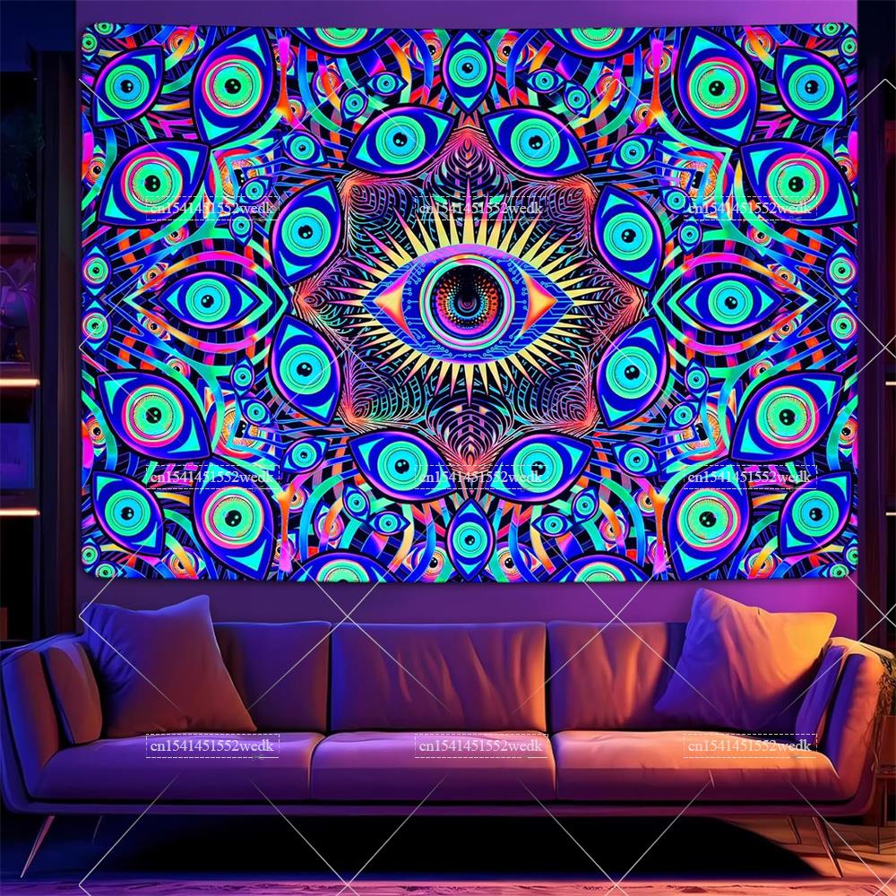 Blacklight Eyes Tapestry Boho  - đánh giá và giá Home Decor Hippie